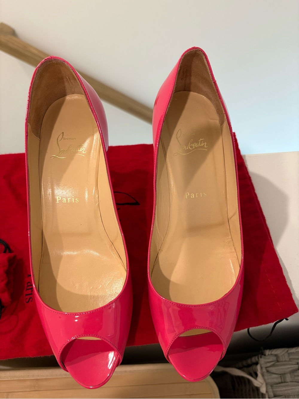Christian Louboutin Hot Pink Patent Peep-Toe Pumps